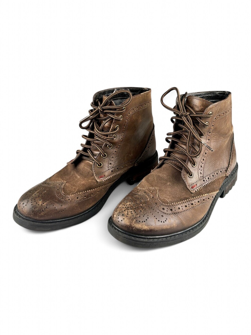 Ben Sherman Brown Leather Wingtip Brogue Boots Mens 8 BN400028-02B